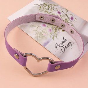 Open Heart Purple Choker Necklace Vegan Leather Punk